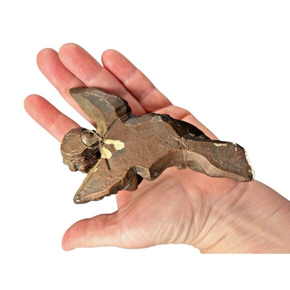 Vintage Angel Cherub Wall Hanging Plaque Pair 2 Gold Chalk ware Instruments 5" - Picture 3 of 10